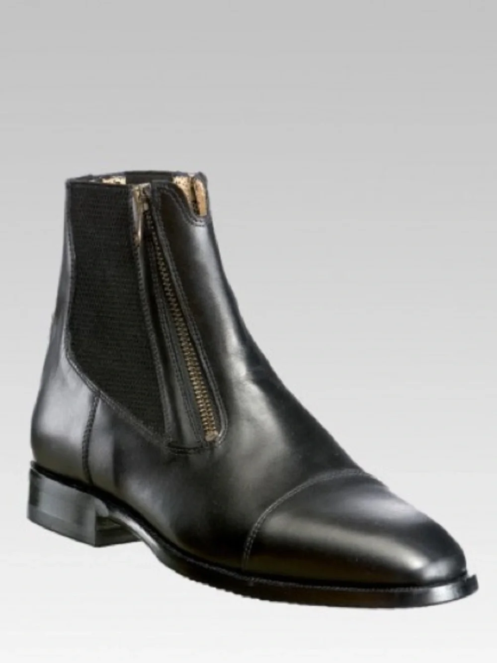 Tucci EZ Short Boots Double Zipper Stretch Panel Leather Black Riding Paddock 43